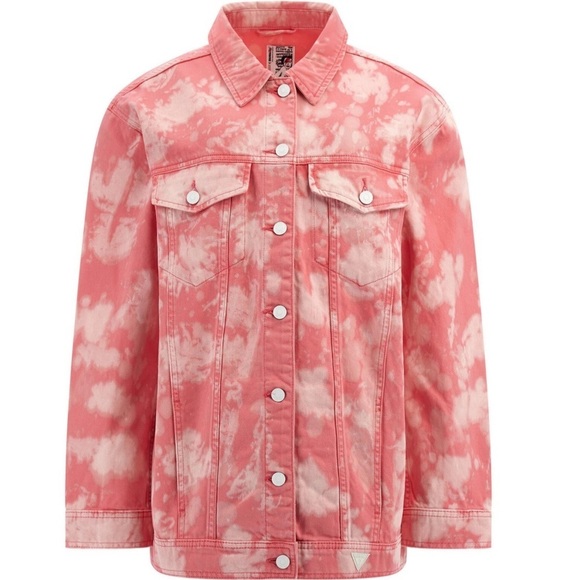 Rare💕Oversized jacket Guess Pink Tie Dye denim jacket y2k bling jacket Banksy - Picture 16 of 17